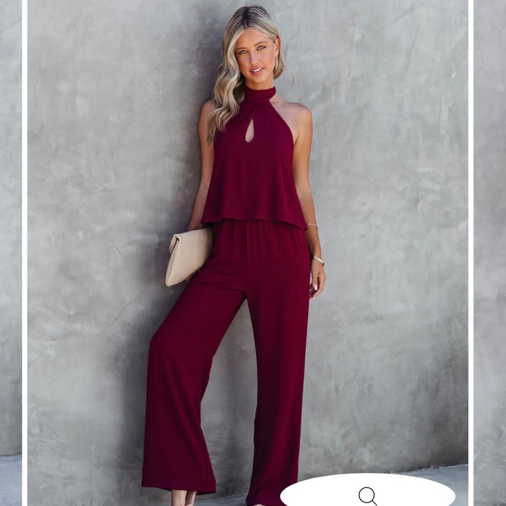Vici - Halter Pocketed Jumpsuit - Wine color